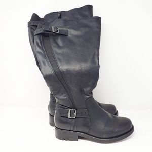 Torrid Black Faux Leather Tall Riding Moto Boots